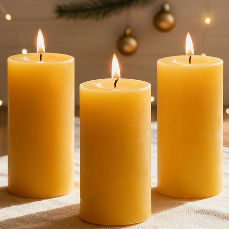 Uniteland 3 Packs Beeswax Pillar Candles, Pure Beeswax Candles with 35 Hours Burn Time, Smokeless & Dripless Bees Wax Candles for Home Decor, Prayer, Christmas Party(2x4 inch) - Image 1
